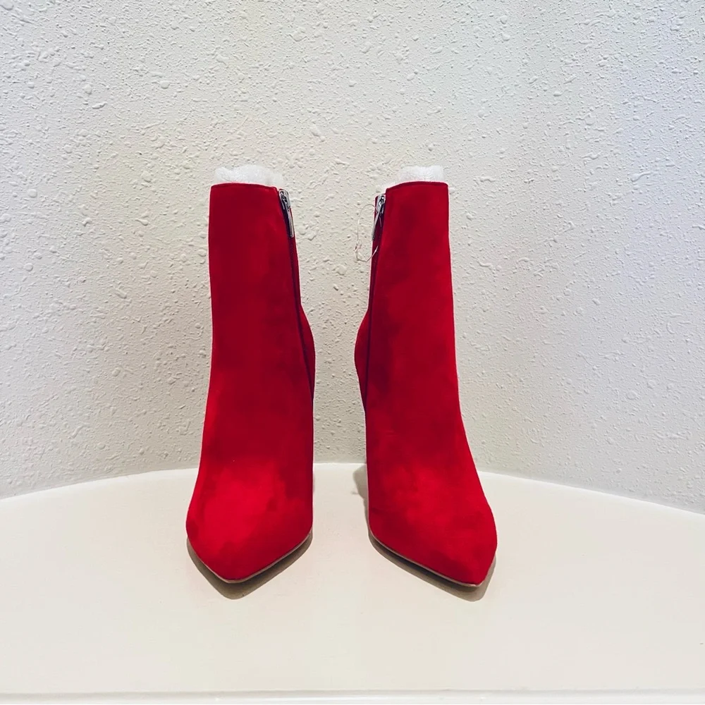 Nine West Tonight Red Suede Pointed Toe Heel Booties Size 7 NEW